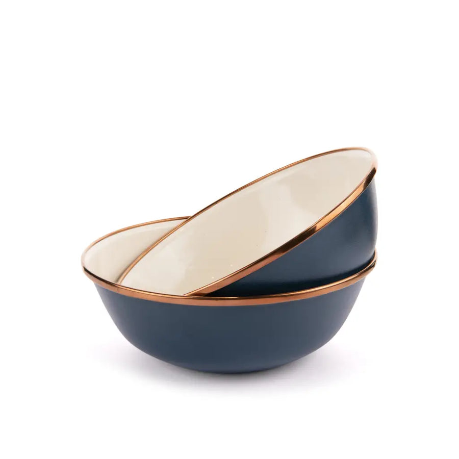 Bols en émail bicolore, set de 2, indigo blue, Barebones