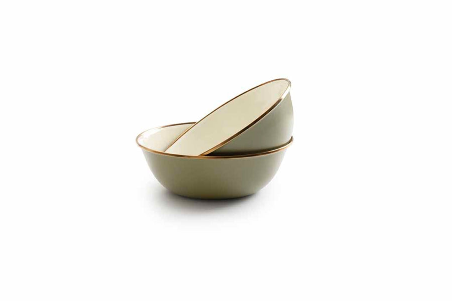 Bols en émail bicolore, set de 2, olive drab, Barebones